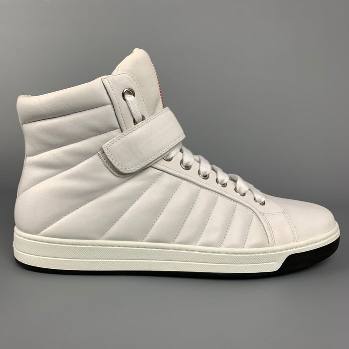 PRADA Size 10 Off White Quilted Leather High Top Sneakers