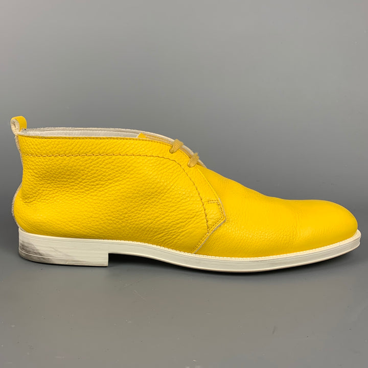 JIMMY CHOO Size 10 Yellow & White Leather Lace Up Chukka Boots