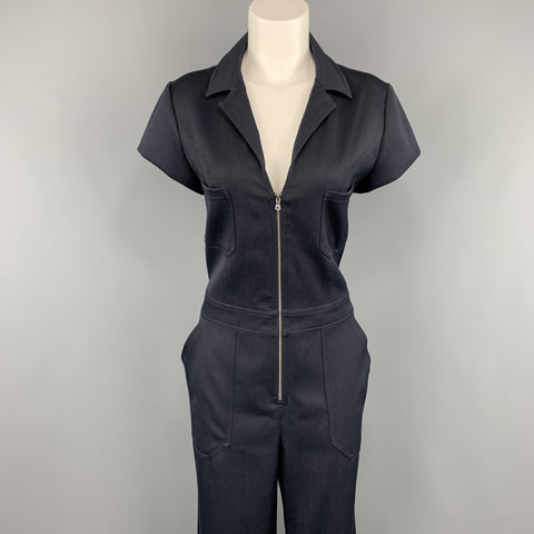 L'AGENCE Size 8 Navy Collared Cap Sleeve Wide Leg Jumpsuit