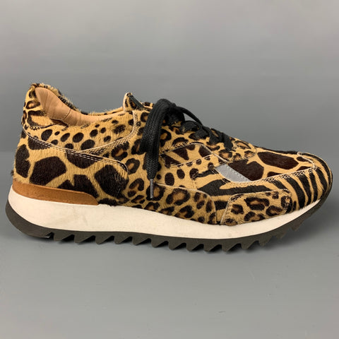 GREATS x NICK WOOSTER Size 10 Brown Beige Animal Print Calf Hair Low Top Sneakers