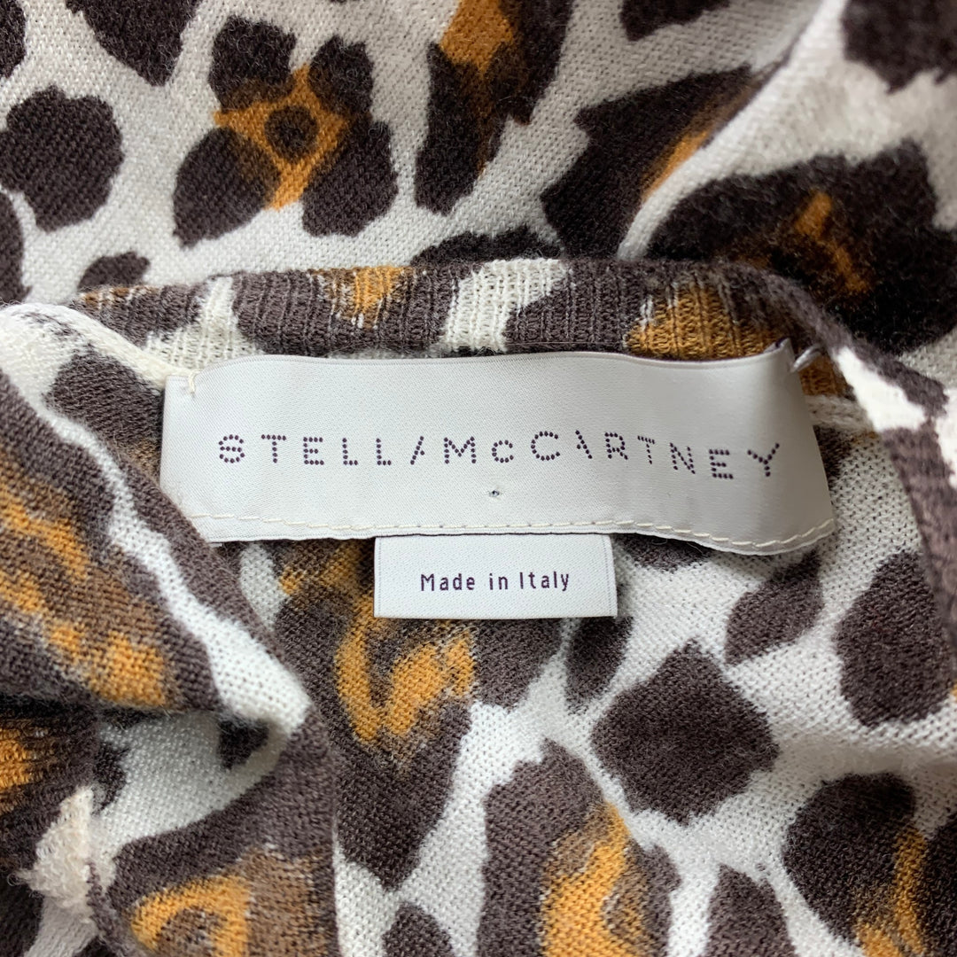 STELLA McCARTNEY Size M Black & Tan Leopard Print Wool Crew-Neck Pullover