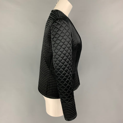 ETRO Size 8 Black Silk Quilted Collarless Jacket Blazer