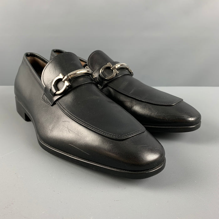 SALVATORE FERRAGAMO Size 9.5 Black Leather Penny Loafers