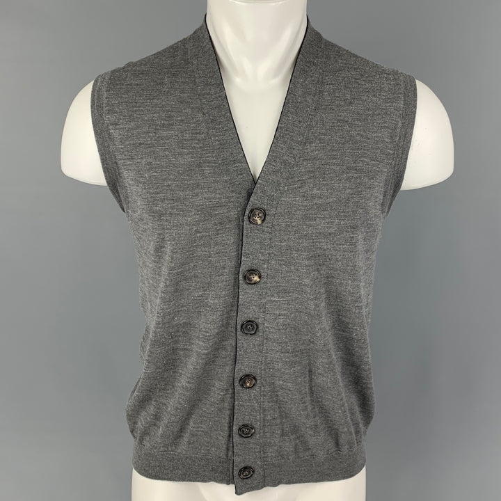 BRUNELLO CUCINELLI Taille M Gilet Boutonné Laine Cachemire Gris