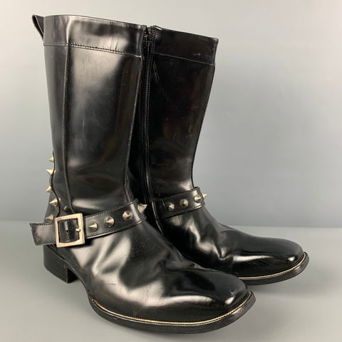 DSQUARED2 Size 10 Black Silver Studded Leather Side Zipper Boots