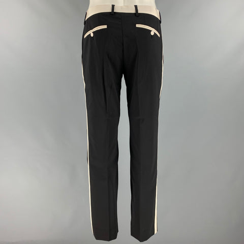 DOLCE & GABBANA Chest Size 38 Black White Solid Wool Blend Peak Lapel Suit