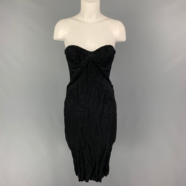 PRADA 2008 Vestido de cóctel con cuello halter arrugado en mezcla de algodón negro talla 6