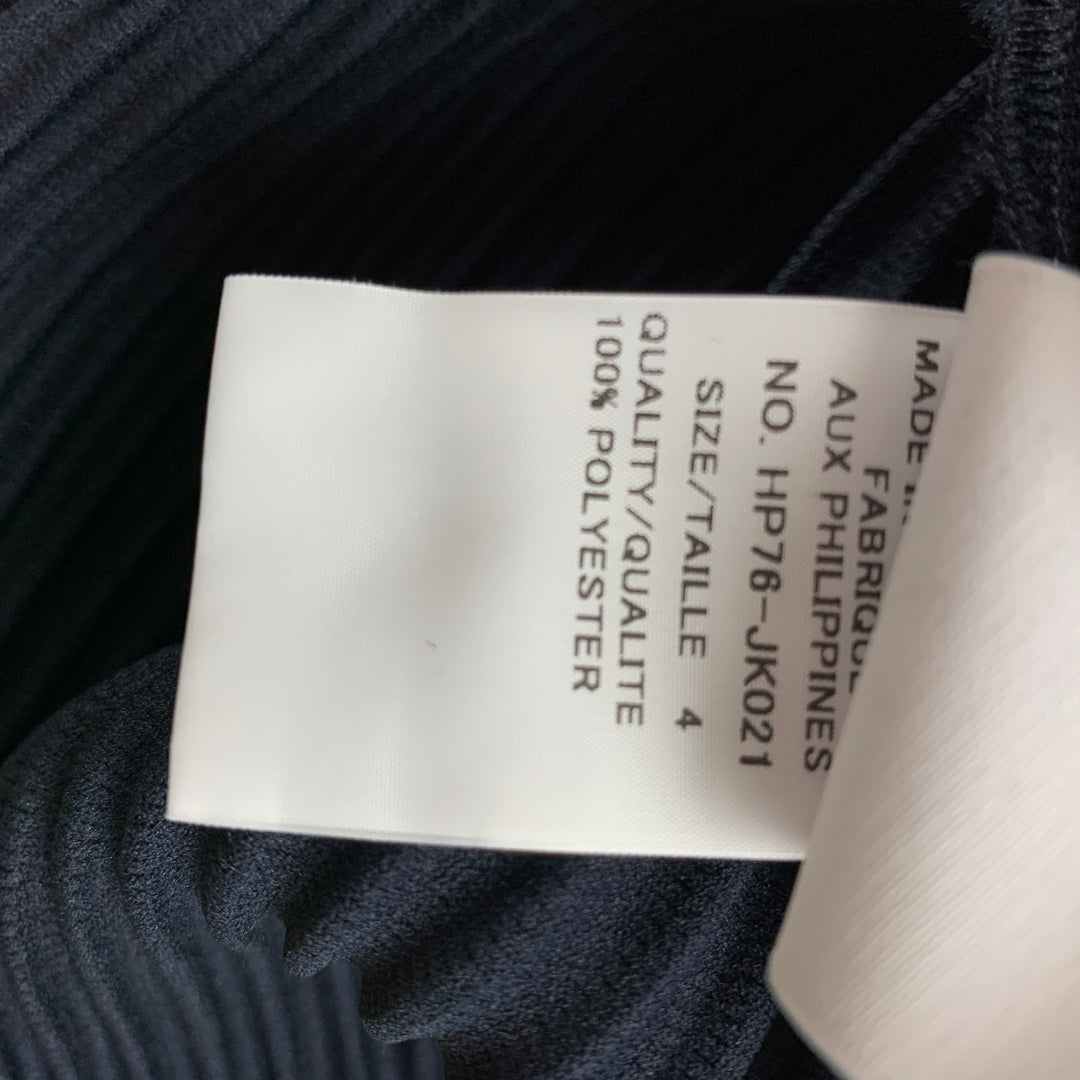 ISSEY MIYAKE HOMME PLISSE Talla XL Jersey de manga larga de poliéster plisado azul marino