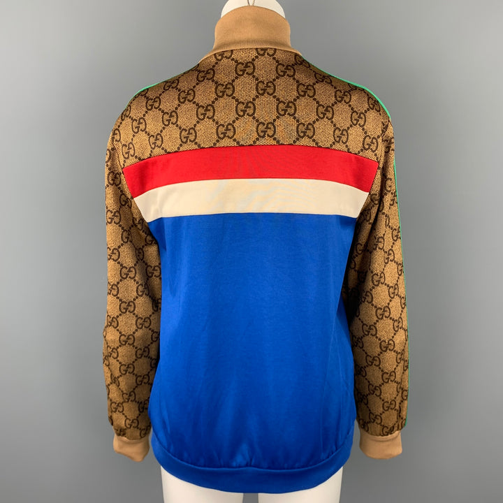 GUCCI Pre-Fall 2018 Size S Blue & Multi-Color Polyester / Cotton Zip Up GG Technical Jersey Jacket