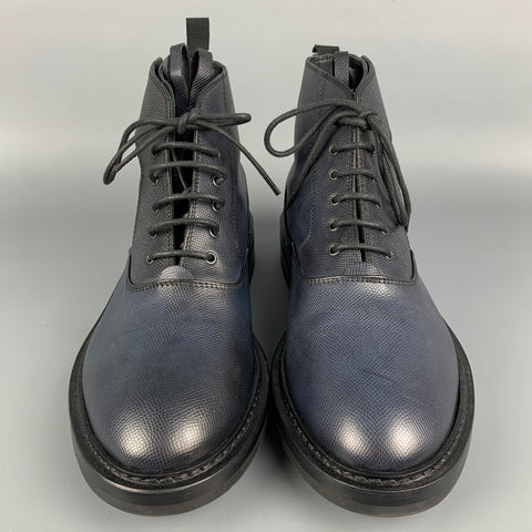 KRIS VAN ASSCHE Size 10 Navy Textured Leather Lace Up Boots