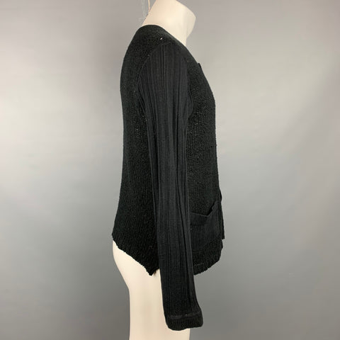 Vintage MATSUDA Size M Black Knitted Wool Collarless Cardigan