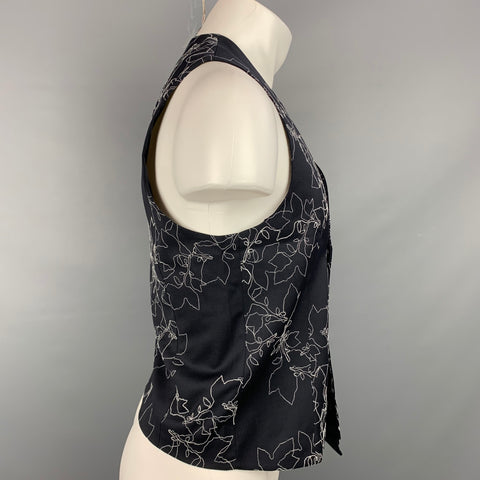 EMPORIO ARMANI Size 38 Black & White Embroidery Wool Double Breasted Vest