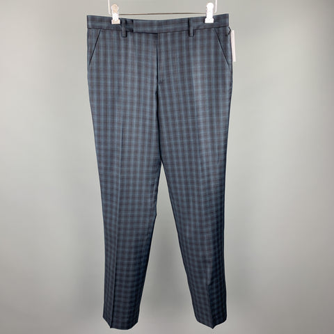PAUL SMITH Size 32 Navy Plaid Lana Wool Zip Fly Dress Pants