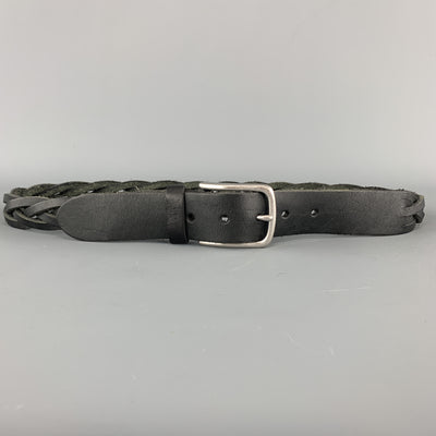 CAPUTO & CO. Size 38 Braided Black Leather Silver Tone Buckle Belt