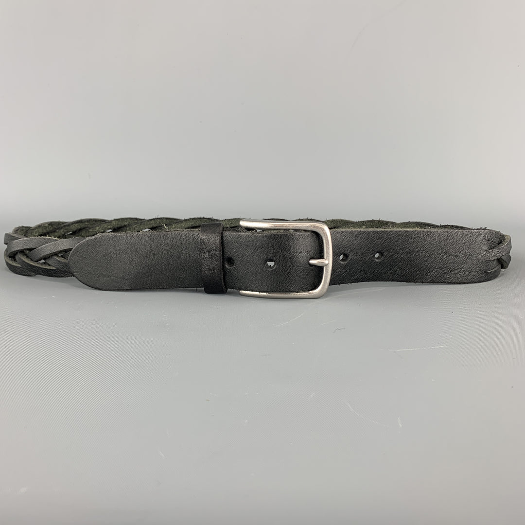 CAPUTO & CO. Size 34 Braided Black Leather Silver Tone Buckle Belt