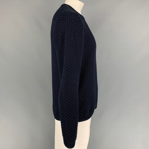 ARMOR-LUX Size L Navy Knit Cotton Crew-Neck Sweater