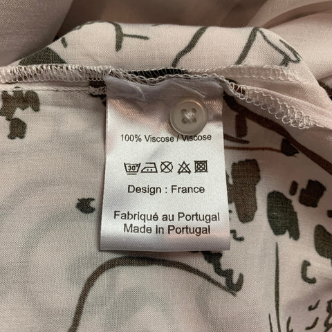 CARNE BOLLENTE Size XL Off White & Brown Print Viscose Camp Short Sleeve Shirt