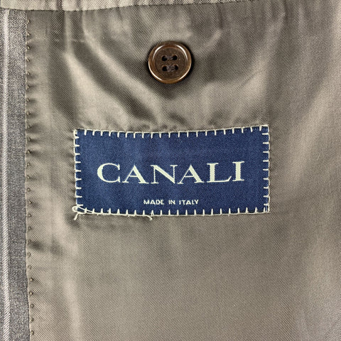 CANALI Size 40 Long Stripe Taupe Wool Notch Lapel Suit