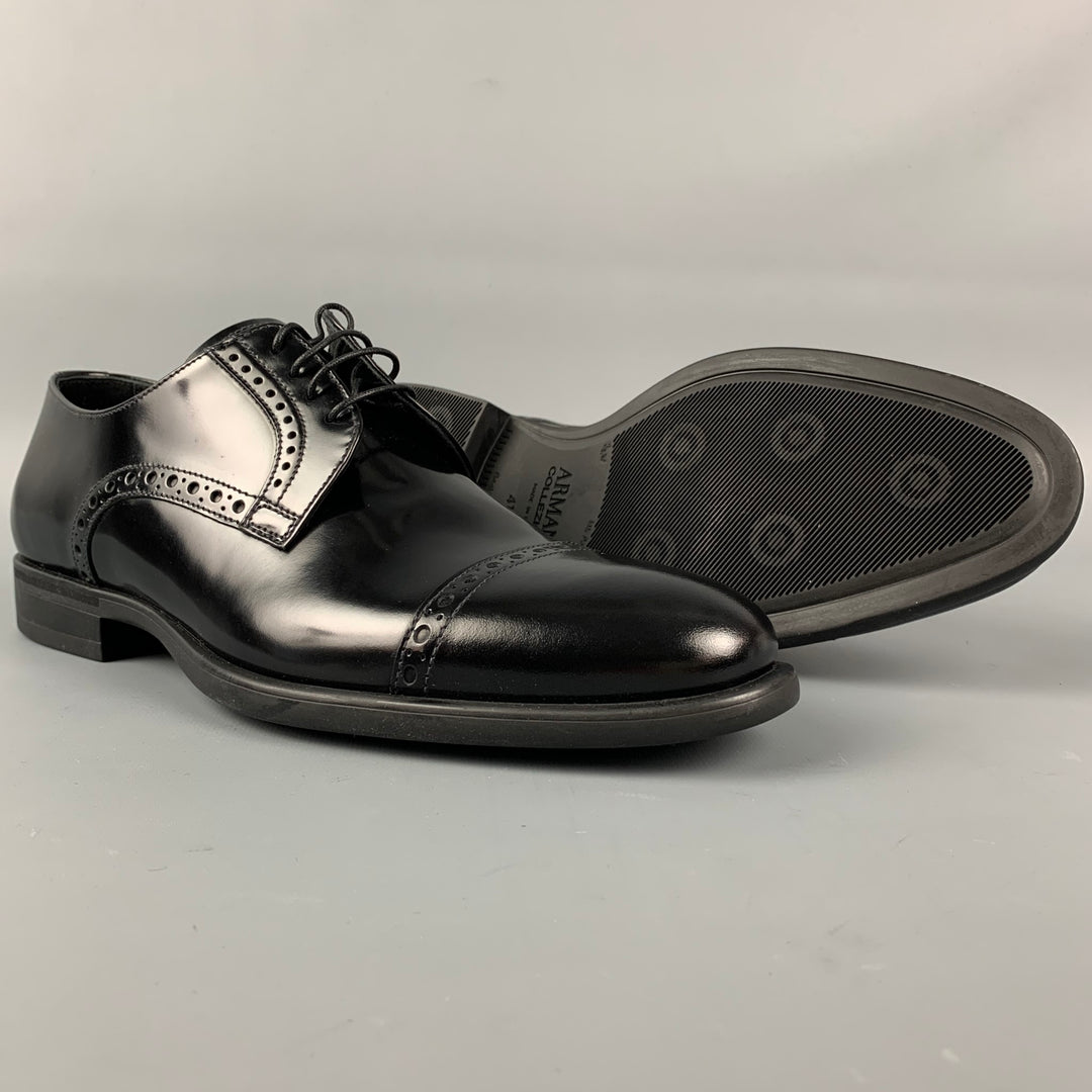 ARMANI COLLEZIONI Size 8 Black Perforated Cap Toe Lace Up Shoes