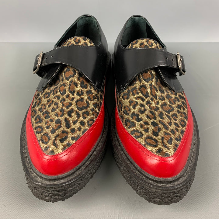 SAINT LAURENT Size 12 Black Red & Gold Mixed Materials Leather Loafers