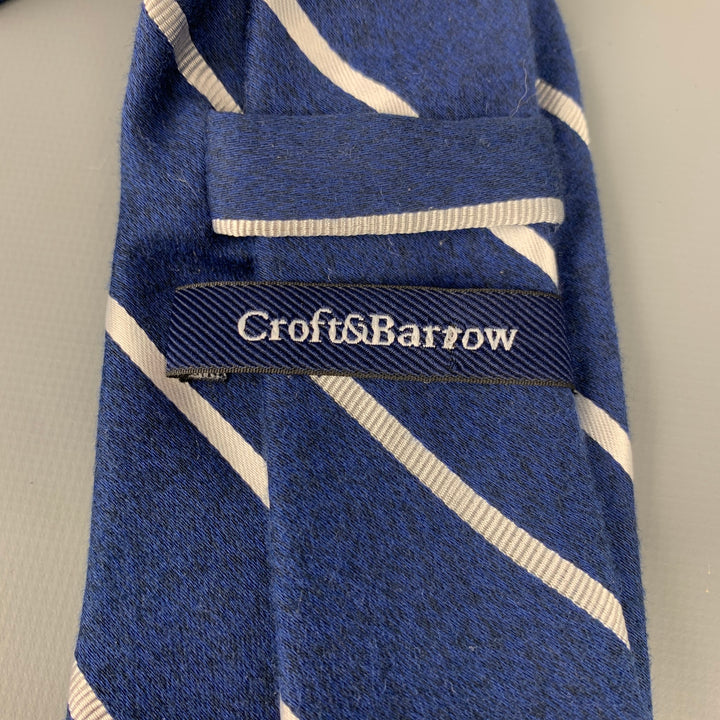 CROFT & BARROW Navy & White Diagonal Stripe Cotton Blend Tie