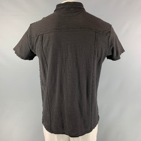 DIESEL Size XXL Black Textured Cotton Buttoned Polo