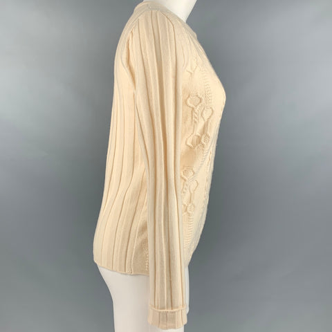 HERMES Size 6 Cream Virgin Wool Textured Sweater