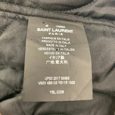 SAINT LAURENT 2017 Size 36 Black Metallic Polyamide Silk Bomber Jacket