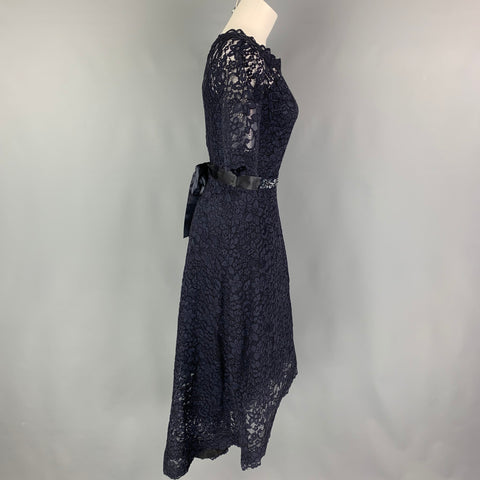 RICKIE FREEMAN for TERI JON Size 2 Navy Cotton Blend Short Sleeve Cocktail Dress