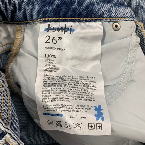 KSUBI Taille 26 Coton Bleu Distressed Wide Leg Playback Vibez Thrashed Jeans