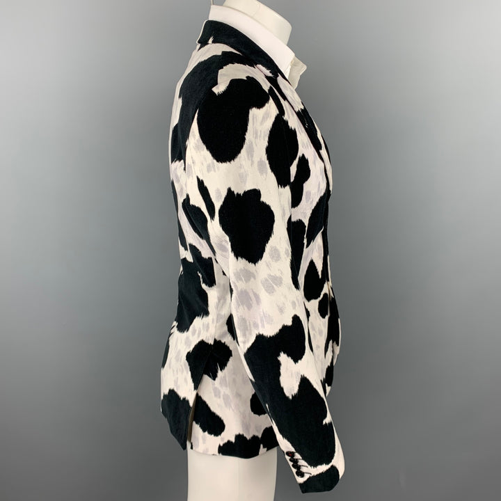 MOSCHINO F/W 14 Size 38 Black & White Print Cotton Velvet Sport Coat