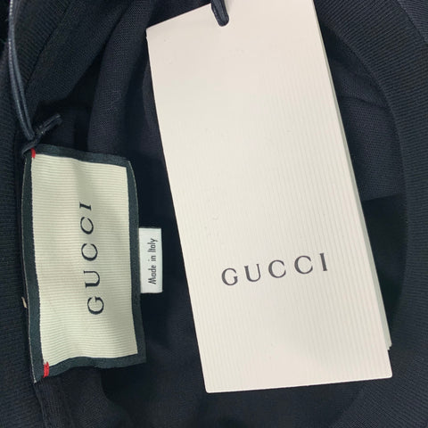GUCCI Size S Black Gold Embroidery Cotton Crew-Neck T-shirt