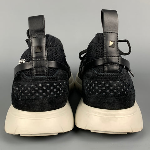 VALENTINO Size 12 Black Mixed Materials Lace Up Sneakers