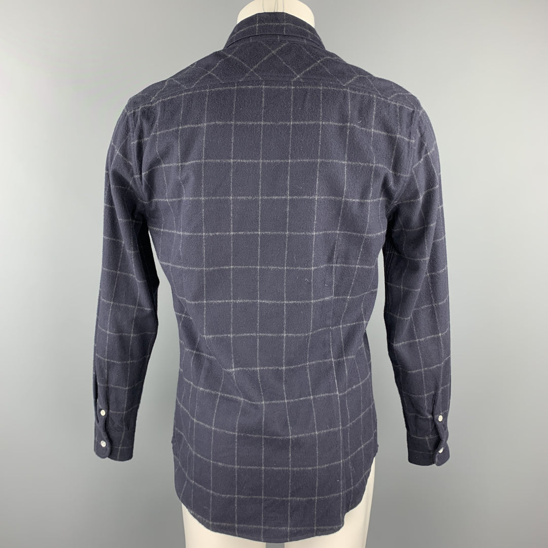 CWST Size S Navy Plaid Cotton Button Up Long Sleeve Shirt