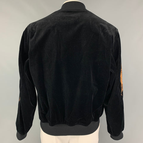 CHRISTIAN DADA FW 19 Size 42 Black Copper Cotton Velvet Feather Embroidery Bomber Jacket