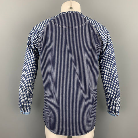 JUNYA WATANABE Size M Indigo Print Cotton Nehru Collar Long Sleeve Shirt