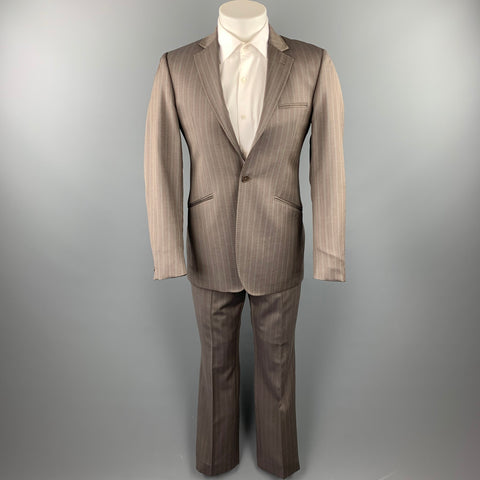 TED BAKER Size 38 Regular Taupe Stripe Wool Notch Lapel Suit