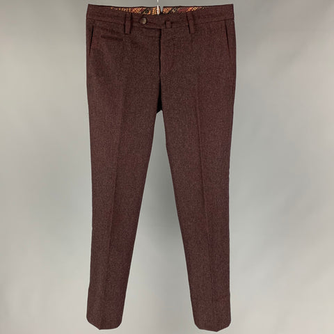 PT01 Rocky Vail Mountain Size 28 Burgundy Melange Virgin Wool Slim Fit Dress Pants