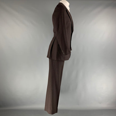 YVES SAINT LAURENT Chest Size 40 Brown White Pinstripe Single breasted 32 Suit