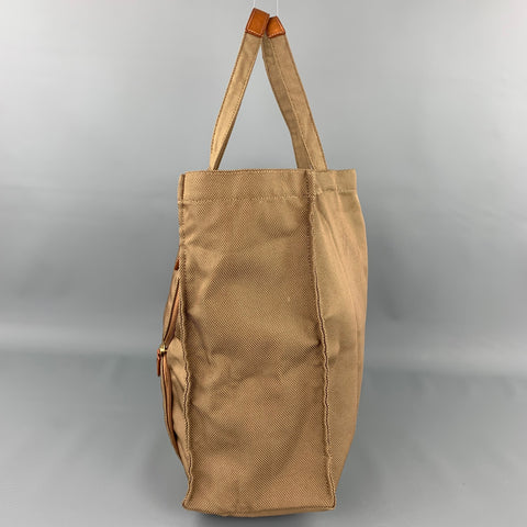 GHURKA Khaki Nylon Leather Trim Tote Handbag