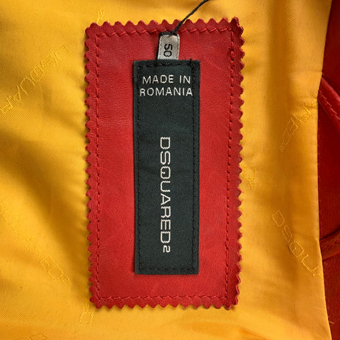 DSQUARED2 Size 40 Red Leather Zip Up Biker Vest