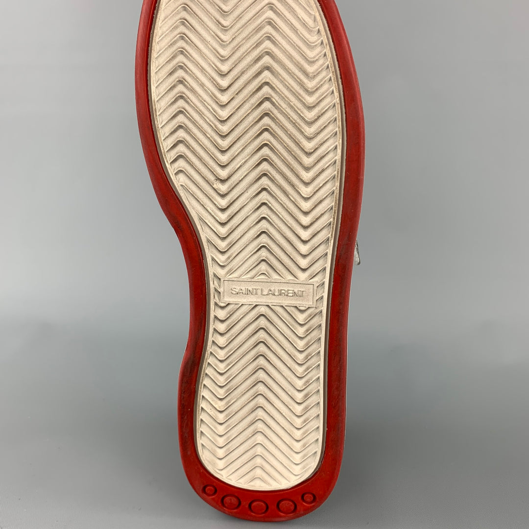 SAINT LAURENT Talla 9 Zapatillas bajas de cuero perforado en blanco y rojo