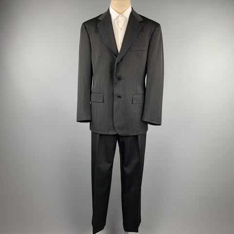 RALPH LAUREN Size 40 Regular Black Stripe Wool Notch Lapel Suit
