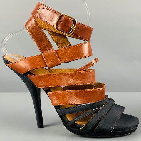 DRIES VAN NOTEN Size 8 Brown Black Leather Strappy Sandals