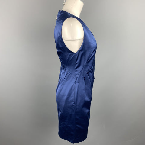 ROBERT RODRIGUEZ Size 2 Blue Cotton / Polyester V-Neck Sheath Cocktail Dress