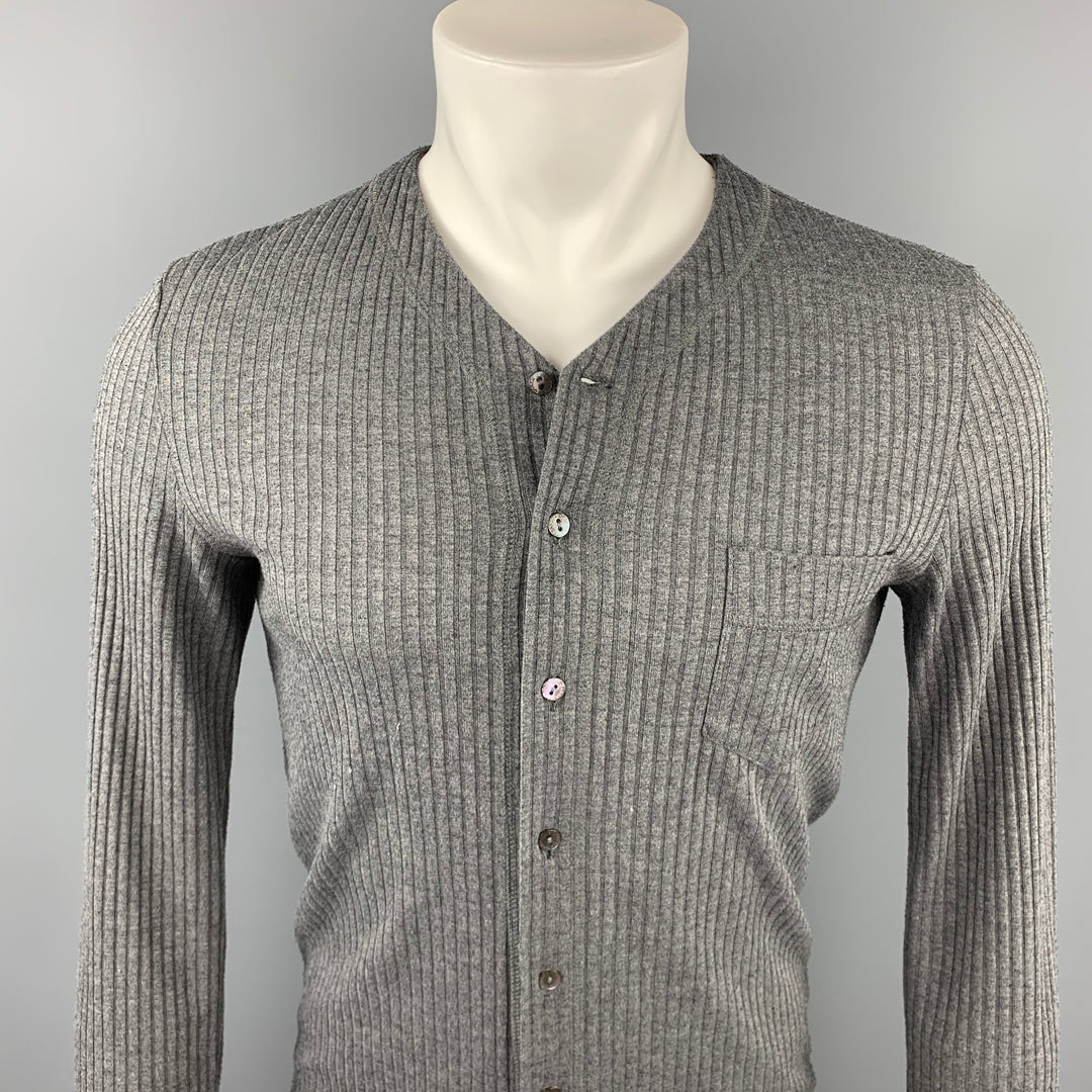 DOLCE &amp; GABBANA Taille XS Cardigan boutonné en tricot côtelé gris