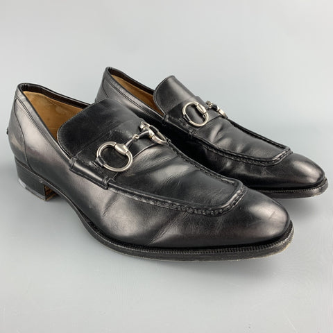 GUCCI Size 10.5 Black Leather Horsebit Loafers