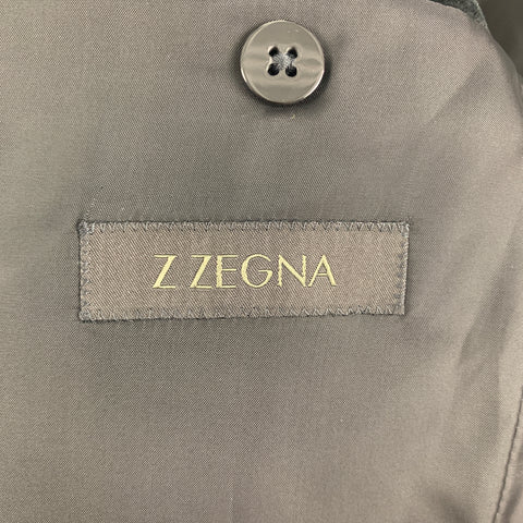 Z ZEGNA Size 36 Black Velvet Cotton Velvet Peak Lapel Sport Coat