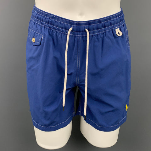 POLO by RALPH LAUREN Size S Blue Contrast Stitch Nylon Elastic Waistband Swim Trunks