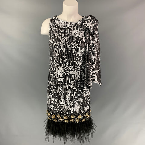 BADGLEY MISCHKA COUTURE Size M Black & White Sequined Bow Fringe Dress – Sui Generis Designer Consignment